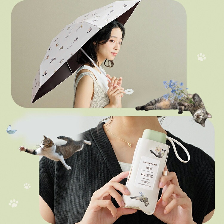 Wpc 마사유키 오키 고양이 패턴 접이식 양산 양우산 일본양산 오프화이트