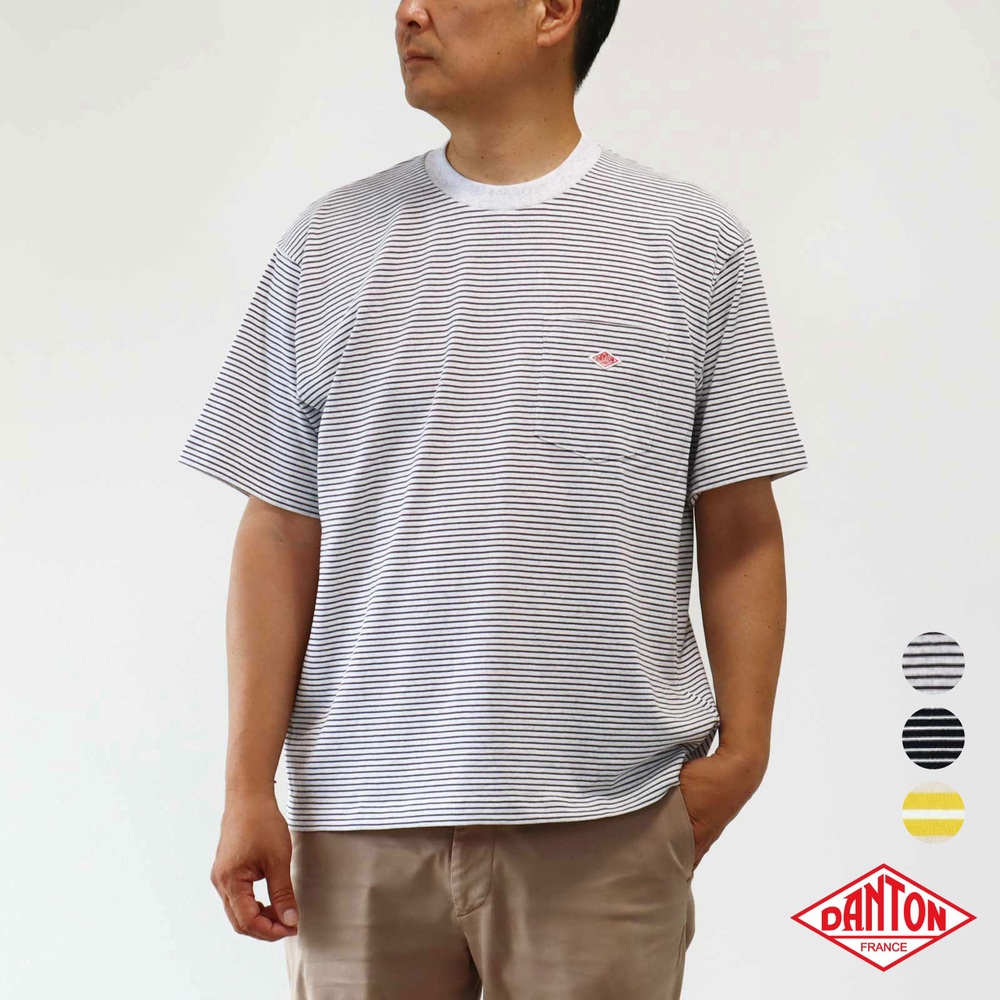 단톤 25FW 포켓 스트라이프 반팔 티셔츠 남성 DT-C0198TCB 헤더 화이트챠콜 M - 상품 이미지