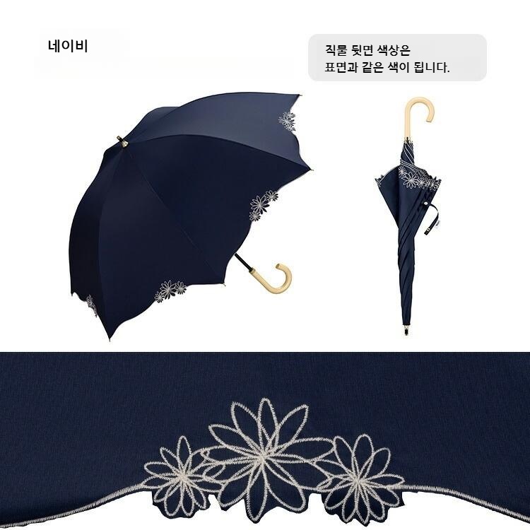 Wpc 돔 림 플라워 장우산 차광 우양산 일본양산 UV차단 네이비 - 상세 이미지 4