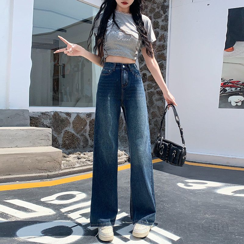 여름 기장선택 하이웨스트 와이드 팬츠 빈티지 워싱 롱  Y2K 데일리룩 35058 - 상품 이미지