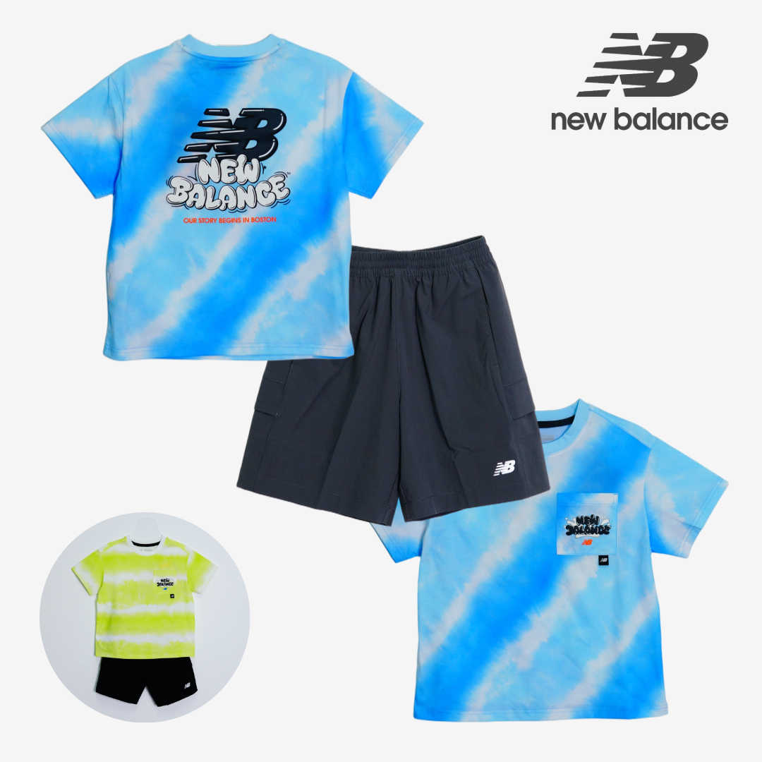 뉴발란스 키즈 여아 남아 패턴 반팔티 4부 팬츠 셋업 아동공용 상하의세트