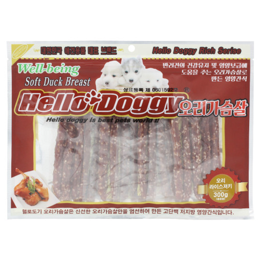 헬로도기 강아지건조간식 사사미 애견 대용량강아지간식 오리라이스져키, 300g, 1개 - 메인 이미지