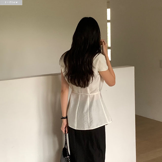 레텐 스퀘어넥 허리끈 반소매 블라우스 2col 여름 절개 슬림 하객룩 직장인 제이플로우 이미지 6