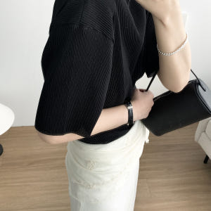 [당일발송] 케미 플리츠티 여름 5부 반목 반팔 플리츠 블라우스 웨어링무... 착용 후기 | 사이즈/핏 총정리 - 상품 이미지 4