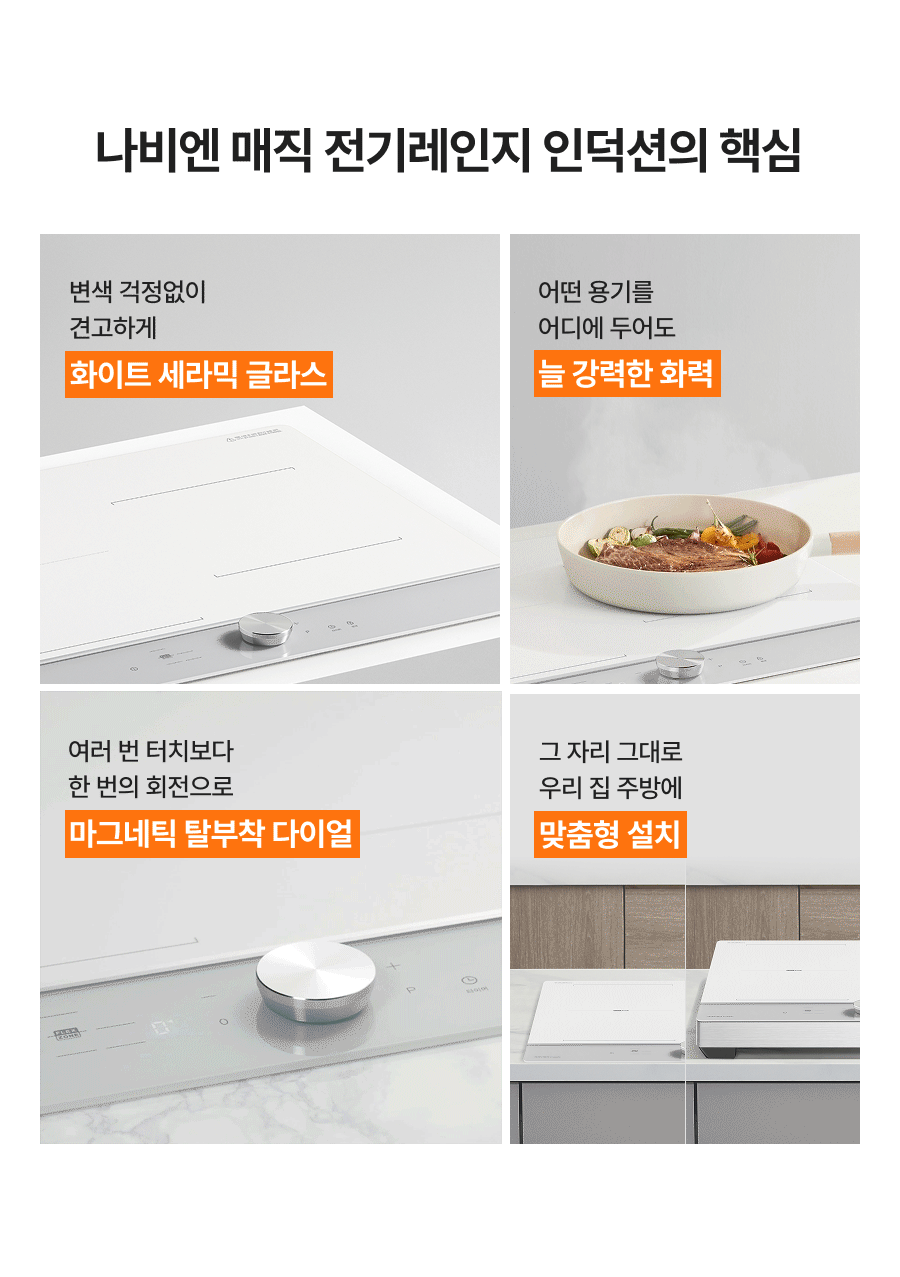 [나비엔 매직] 프로모션 국내생산 신제품 3구 인덕션 다이얼 화이트+그레이 ERI-5233AF