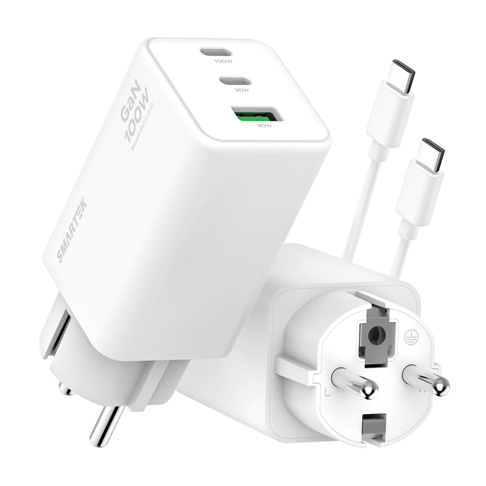 스마텍 초고속충전기 3포트 100w GAN PD 접지 멀티 노트북 C타입 USB (케이블 포함) 제품 이미지