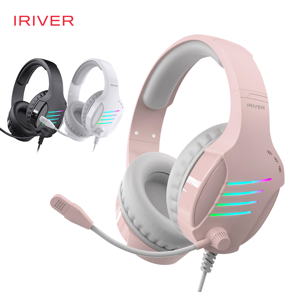 아이리버 노이즈캔슬링마이크 레이보우LED USB 게이밍 헤드셋 EQwear-G7H 핑크 - 상품 이미지