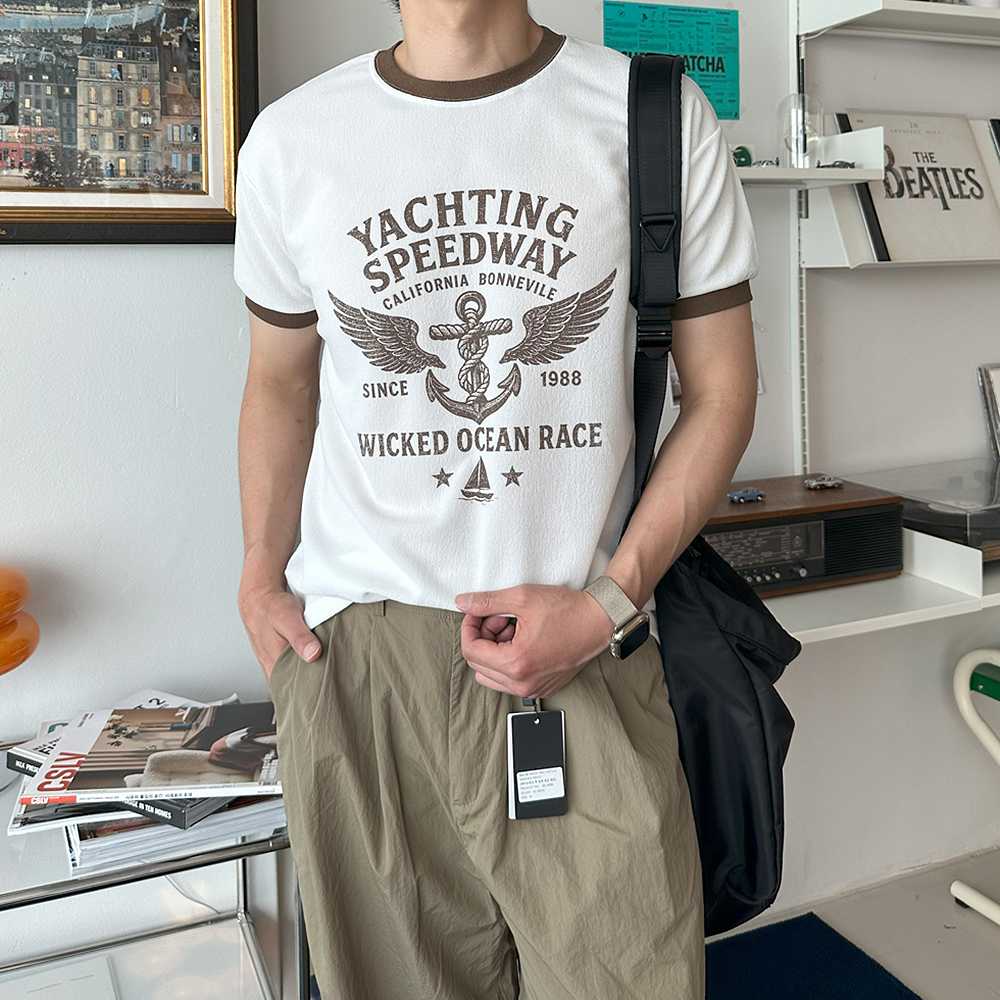 남자 링거티 머슬핏 반팔 흰색 남자 반팔티 - 상품 이미지