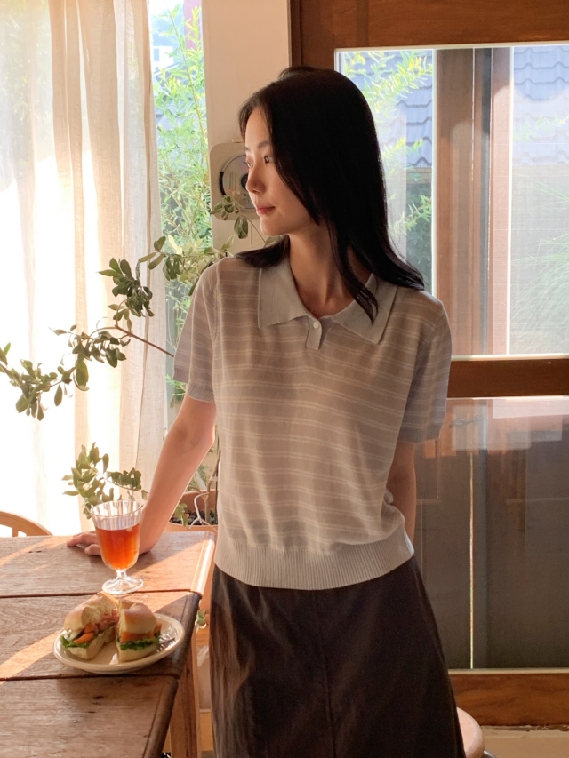 ストライプ半袖ボーダーニット | ファッション通販サイト NUGU