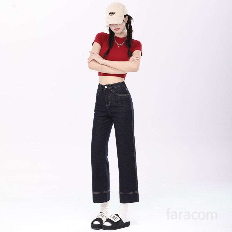 가을 하이웨스트 스판 일자핏 9부 롤업 스트레이트 데님 팬츠 Y2K 9895 - 상세 이미지 3