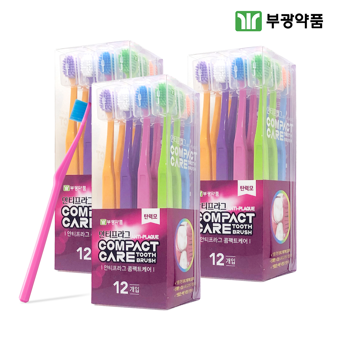 부광약품 안티프라그 콤팩트케어 칫솔 탄력모 12개입x3 - 메인 이미지