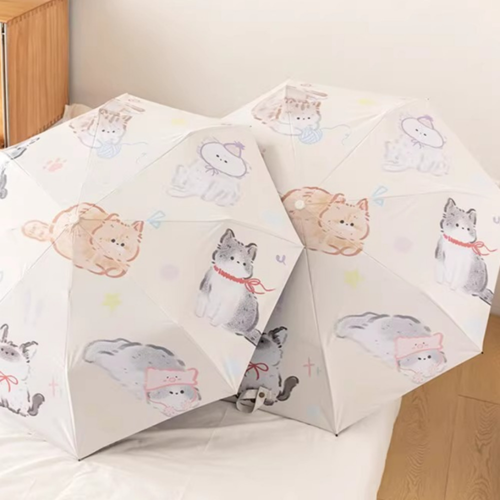 고양이 우산 귀여운 3단 자동 학생 캐릭터 접이식 튼튼한 양우산 이미지 7