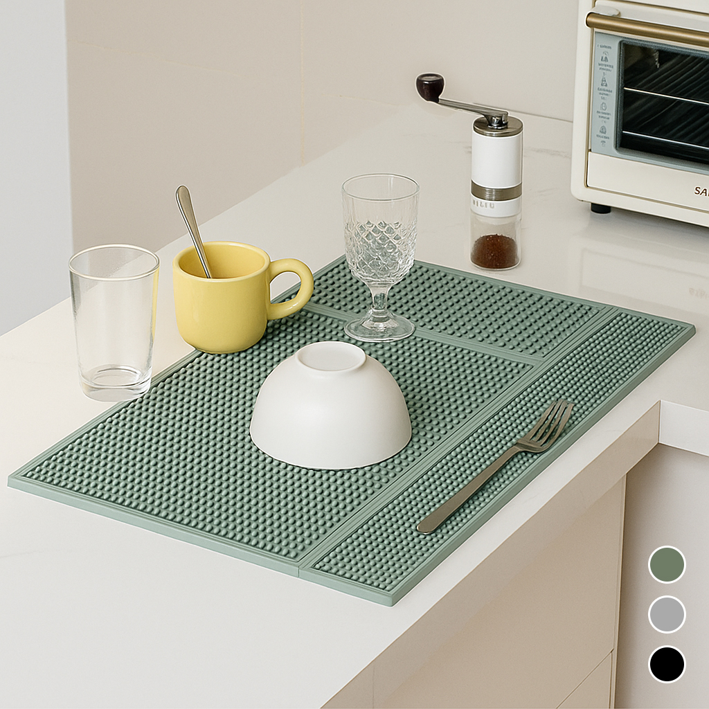 실리콘 드라잉매트 물빠짐 트레이 식기 건조매트 8X60CM