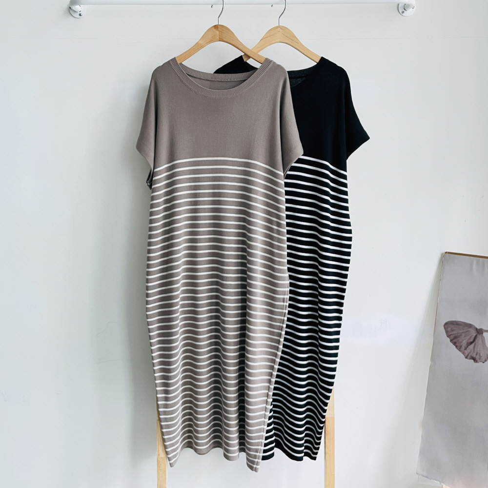 여름니트원피스 스트라이프 시원한 반팔 롱원피스