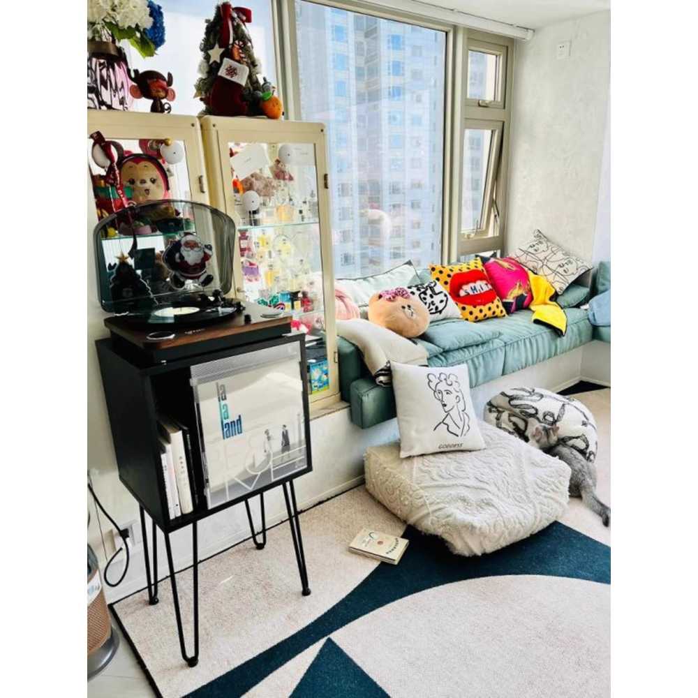 원목 턴테이블 받침대 LP플레이어 거치 인테리어 선반 블랙 - 상세 이미지 2