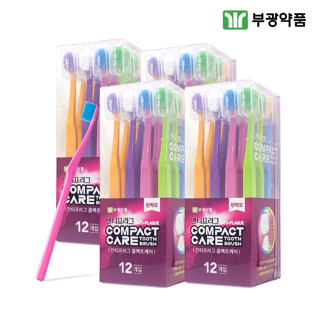 부광약품 안티프라그 콤팩트케어 칫솔 탄력모 12개입x4 - 메인 이미지