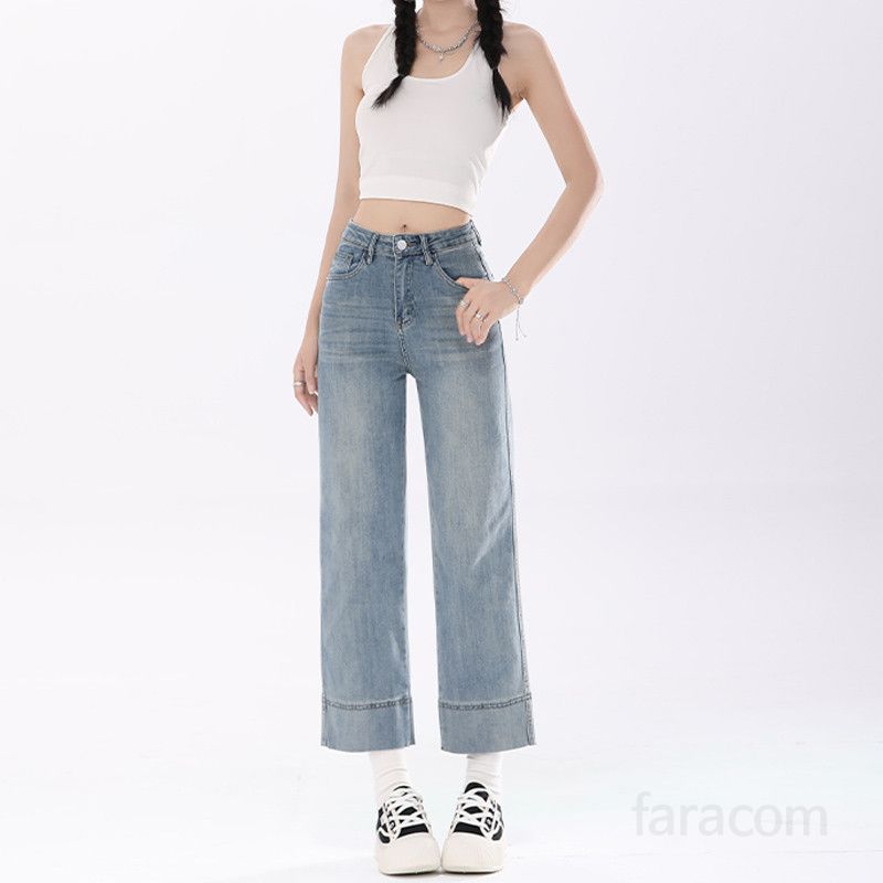 가을 하이웨스트 스판 일자핏 9부 롤업 스트레이트 데님 팬츠 Y2K 9895 - 상세 이미지 2