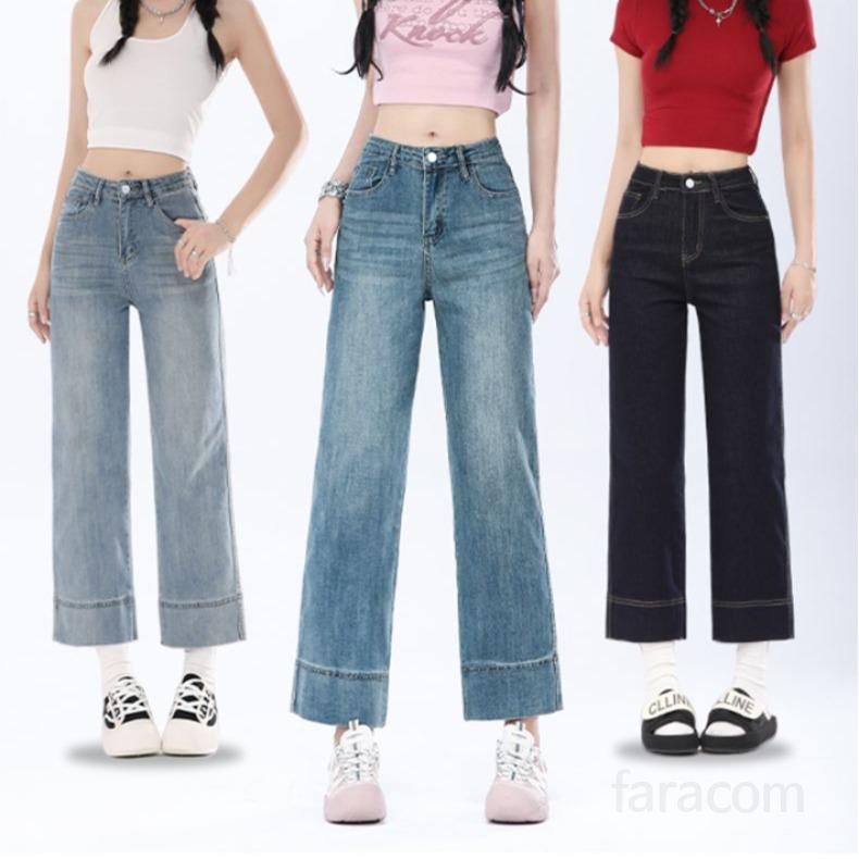 가을 하이웨스트 스판 일자핏 9부 롤업 스트레이트 데님 팬츠 Y2K 9895 - 메인 이미지