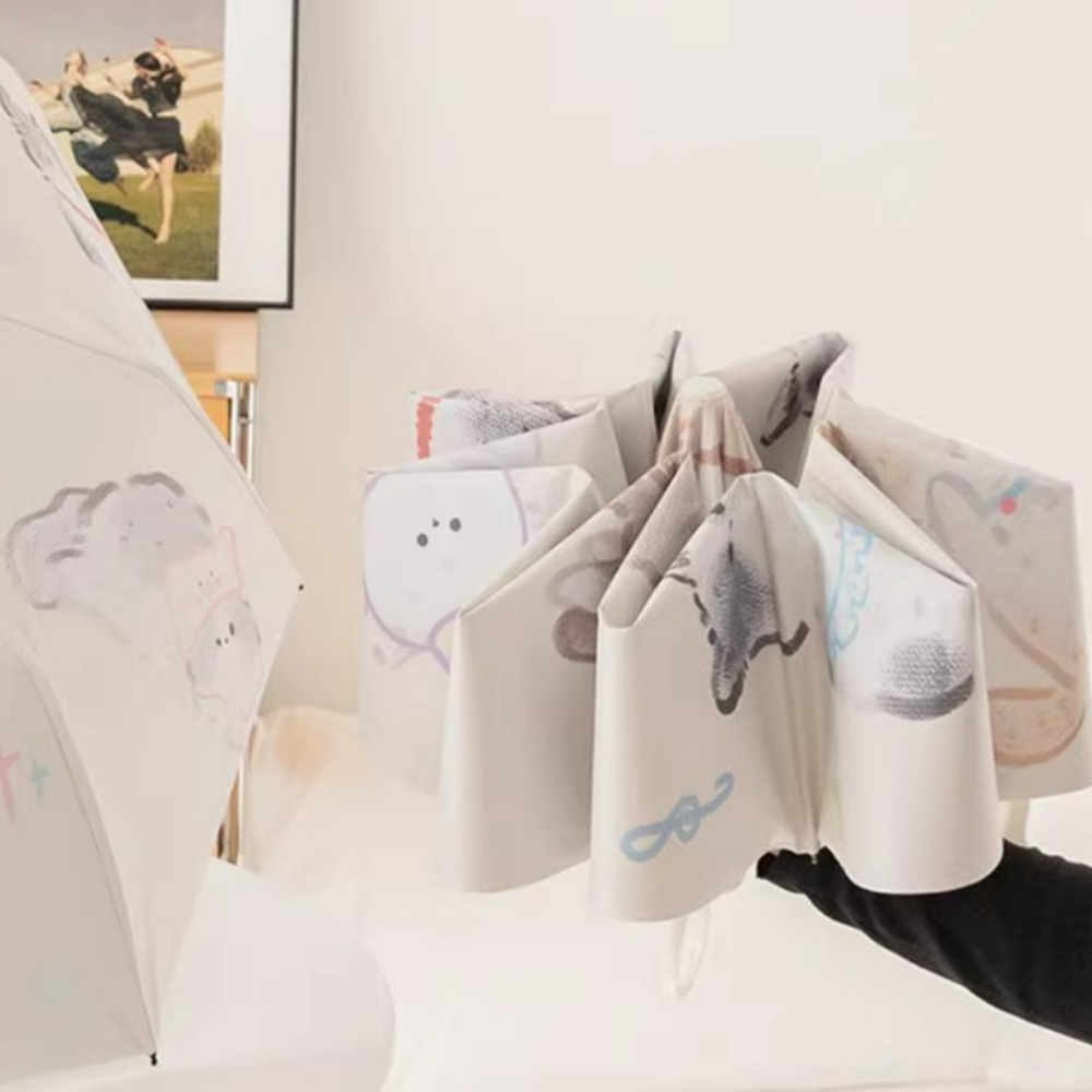 고양이 우산 귀여운 3단 자동 학생 캐릭터 접이식 튼튼한 양우산 이미지 8