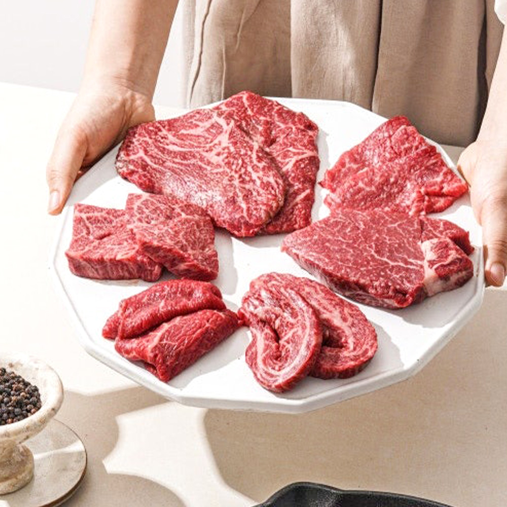 1++(9)등급 한우 구이한판 800g 등심 갈비살 설깃살 로스구이 제비추리 채끝 살치살 상세 이미지 4