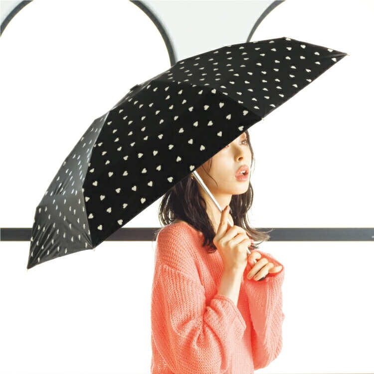 Wpc 하트 패턴 차광 접이식 양산 미니 양우산 일본양산 UV차단 블랙 - 상세 이미지 5