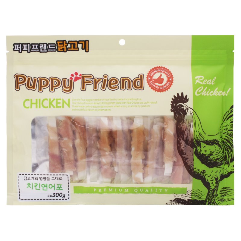 퍼피프랜드 사사미 강아지대용량간식 육포 애견 건조 간식 치킨연어포, 300g, 1개 - 상품 이미지