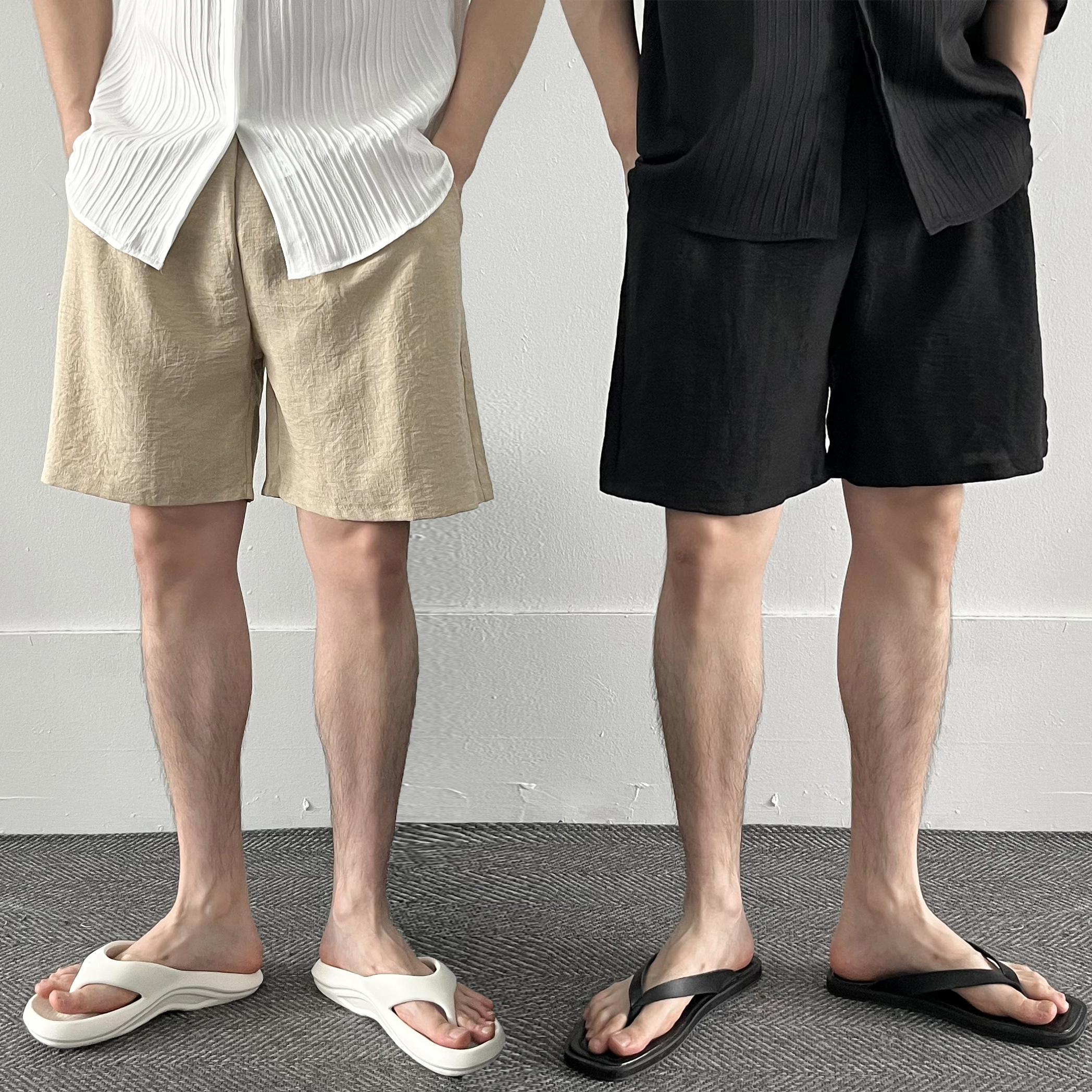 1+1 남자린넨반바지 5부반바지 남자여름바지 - 상품 이미지