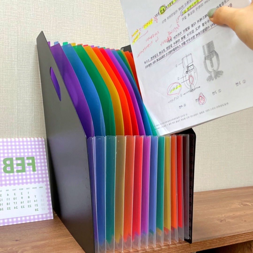 손잡이이동 책상책정리파일꽂이 회사서류파일정리함 13칸A4 - 상품 이미지