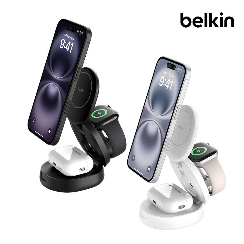 벨킨 Qi2 3in1 15W 컨버터블 마그네틱 무선 충전 스탠드 초소형 각도조절 애플워치 고속충전 WIZ034