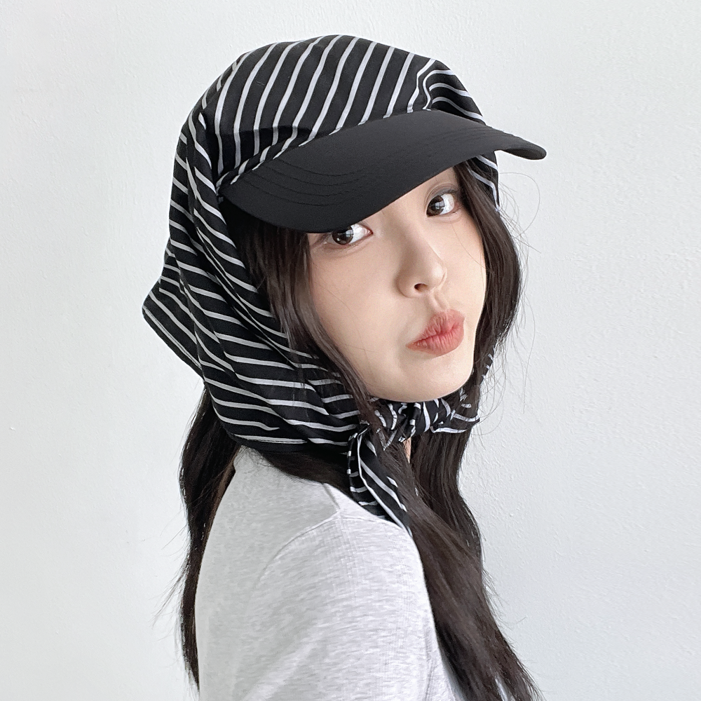 스트라이프 스카프 볼캡 휴양지 여름 남자 여자 두건 보넷 모자 - 상세 이미지 3