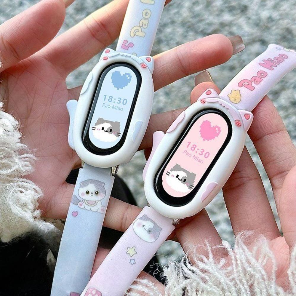 미밴드10 스트랩 고양이 케이스 핑크 블루 실리콘 밴드 - 상품 이미지