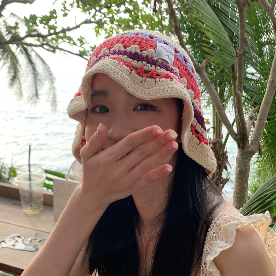 벙거지 썸머 모자 햇 모티브 지사모자 여성 휴양지 벙거지모자 여름모자 니트 니트버킷햇 산책 - 상세 이미지 4