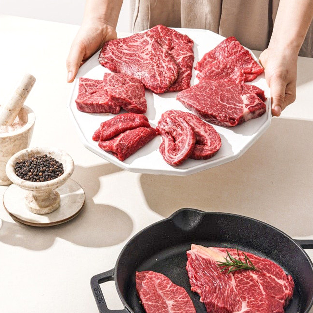 1++(9)등급 한우 구이한판 800g 등심 갈비살 설깃살 로스구이 제비추리 채끝 살치살 상세 이미지 3