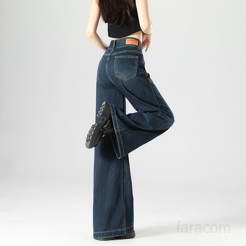 여름 기장선택 하이웨이스트 투버튼 와이드 팬츠 롱다리 Y2K 레트로 데님 일자핏 코튼  55669 - 상세 이미지 2