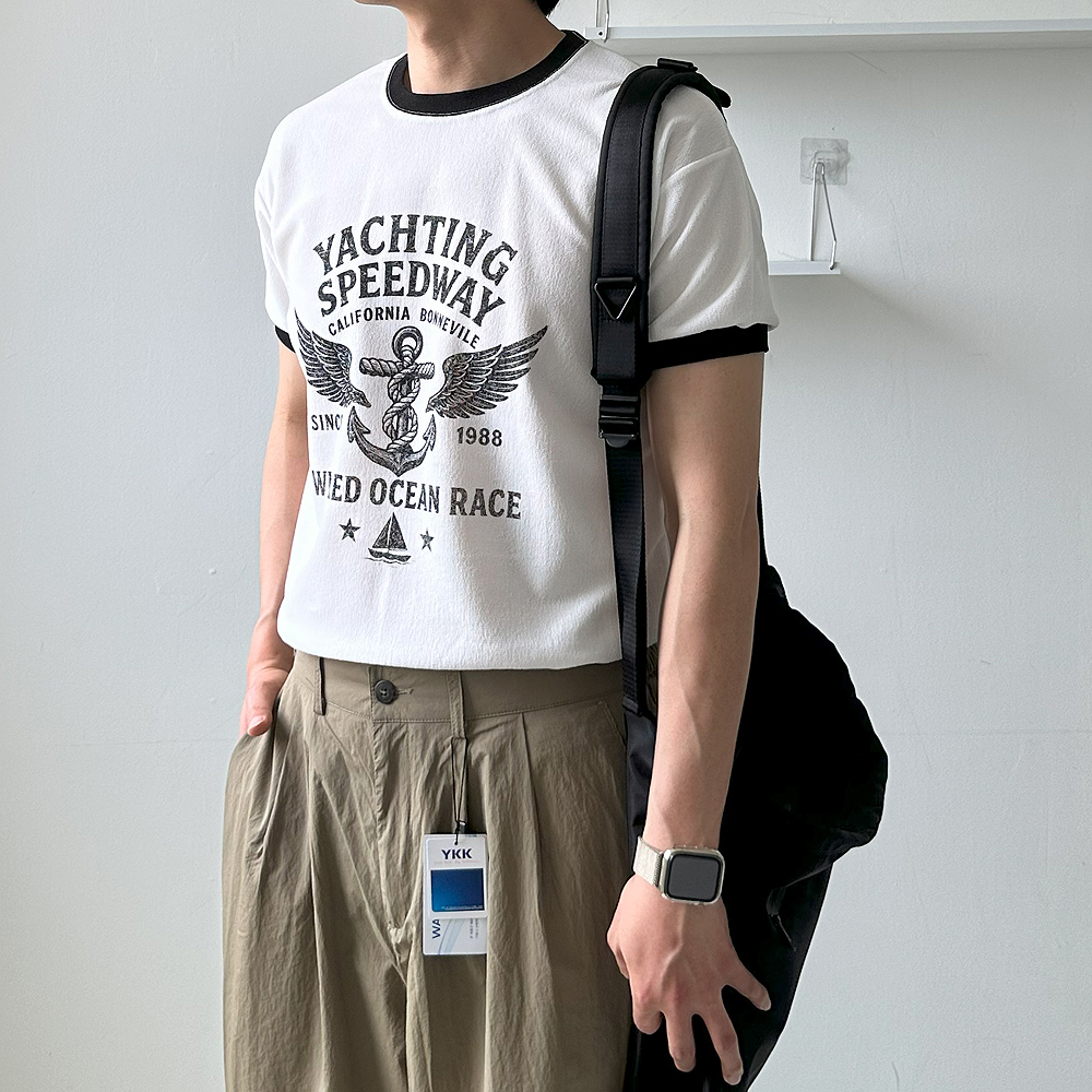 남자 링거티 머슬핏 반팔 흰색 남자 반팔티 - 상세 이미지 2