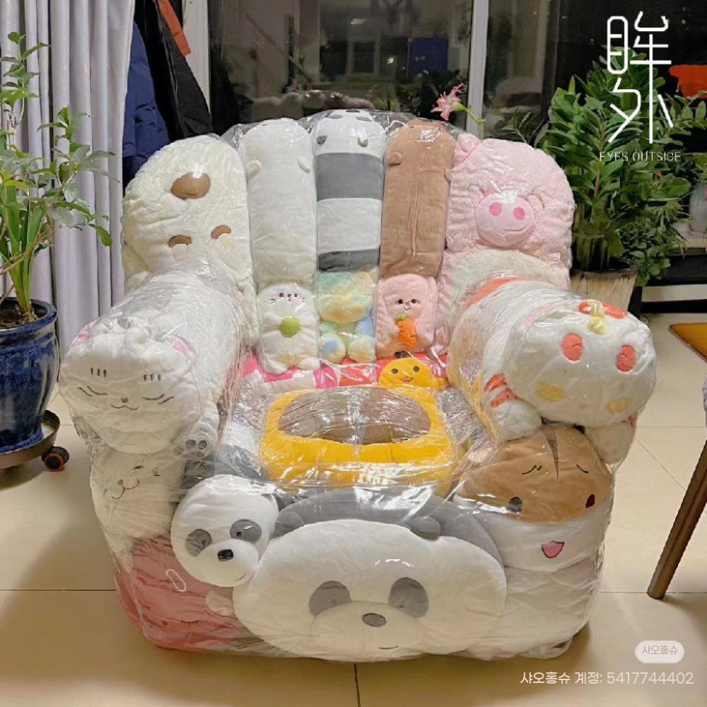 인형 보관 소파 투명 에어 빈백 의자 펌프 쇼파 압축 싱글 장난감 정리 - 상품 이미지