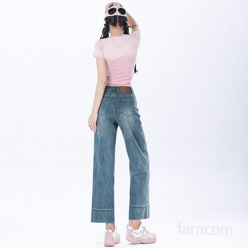 가을 하이웨스트 스판 일자핏 9부 롤업 스트레이트 데님 팬츠 Y2K 9895 - 상세 이미지 5