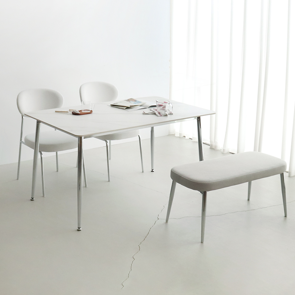 세바 세라믹식탁 세트 크롬프레임 사각형 4인용 식탁 포세린 1200 의자2 벤치