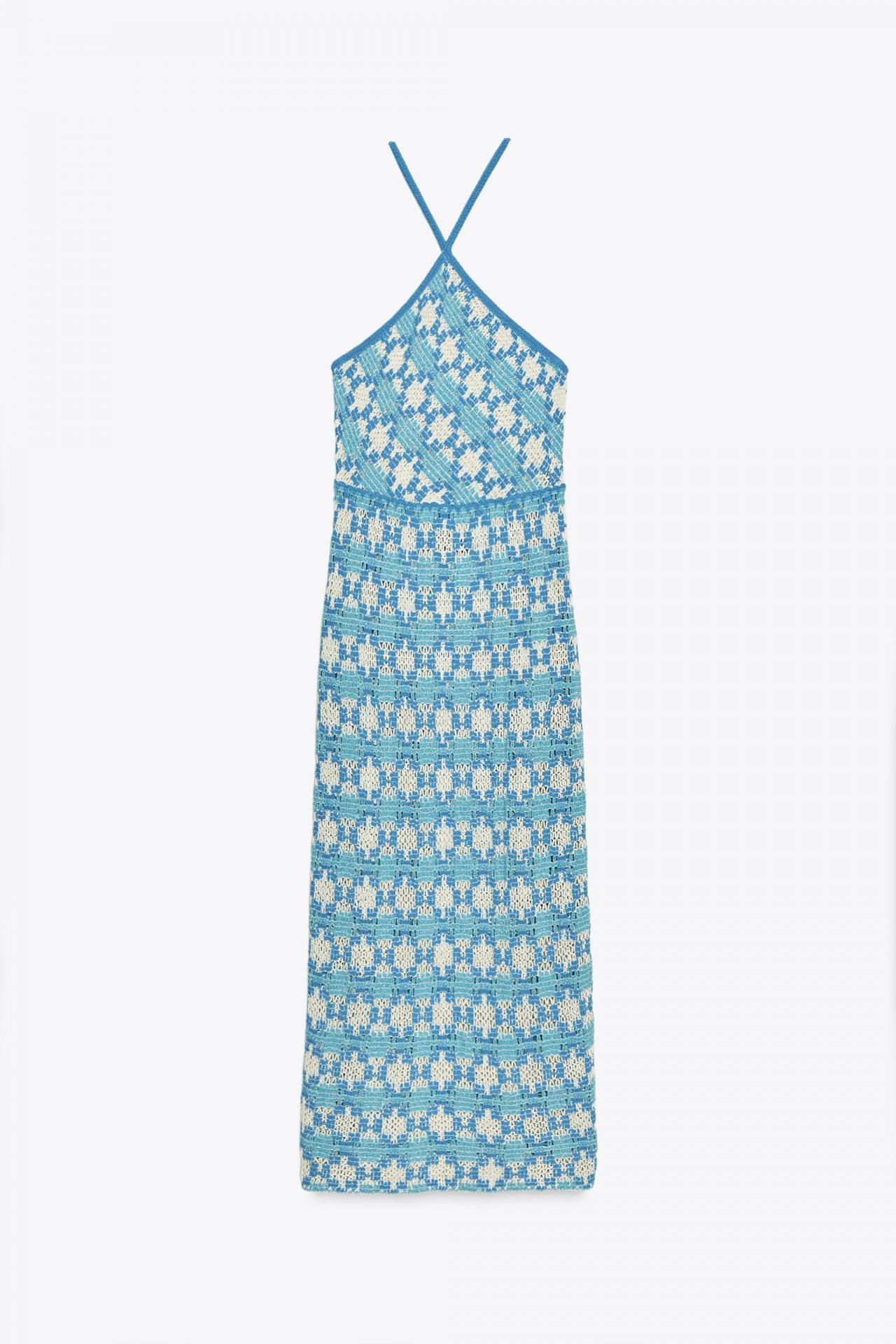 자라 홀터넥 니트 미디 원피스 3500/005 BLUE/WHITE