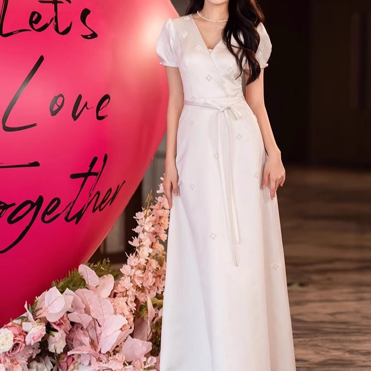 송혜교웨딩드레스 스타일 새틴 셀프웨딩 2부 맘드레스 원피스 예복 야외 브라이덜샤워 연주회 - 상품 이미지