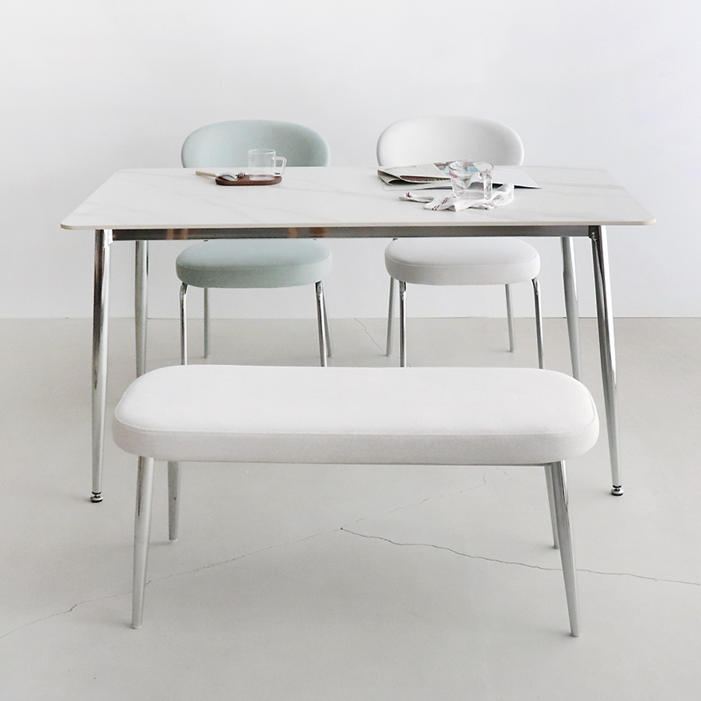 세바 세라믹식탁 세트 크롬프레임 사각형 4인용 식탁 포세린 1200 의자2 벤치
