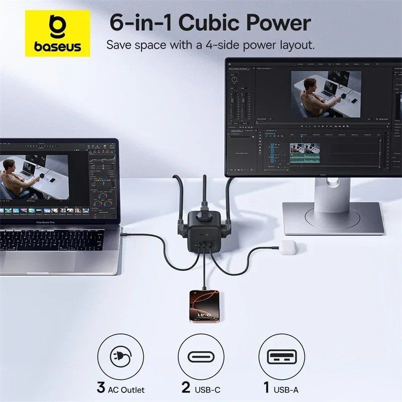 Baseus 67W GaN 고속 충전기 전원 스트립 3AC 3680W 콘센트 USB-C 노트북 iPhone 용 충전 데스크탑 스테이션 Samsung Xiaomi - 상세 이미지 2
