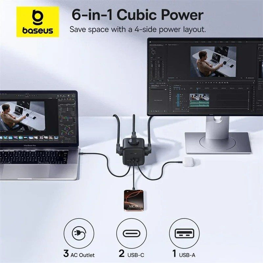 Baseus 67W GaN 전원 스트립 사용 예시