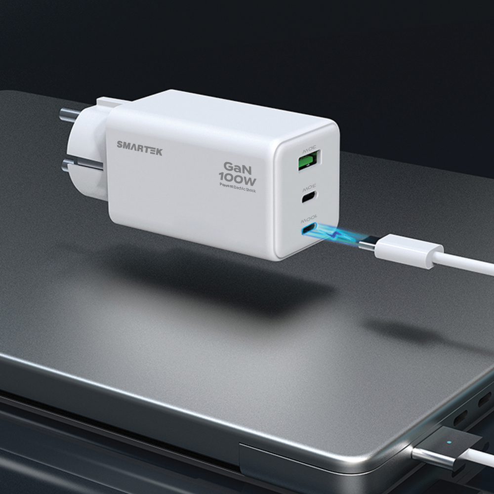 스마텍 초고속충전기 3포트 100w GAN PD 접지 멀티 노트북 C타입 USB (케이블 포함) 이미지 3