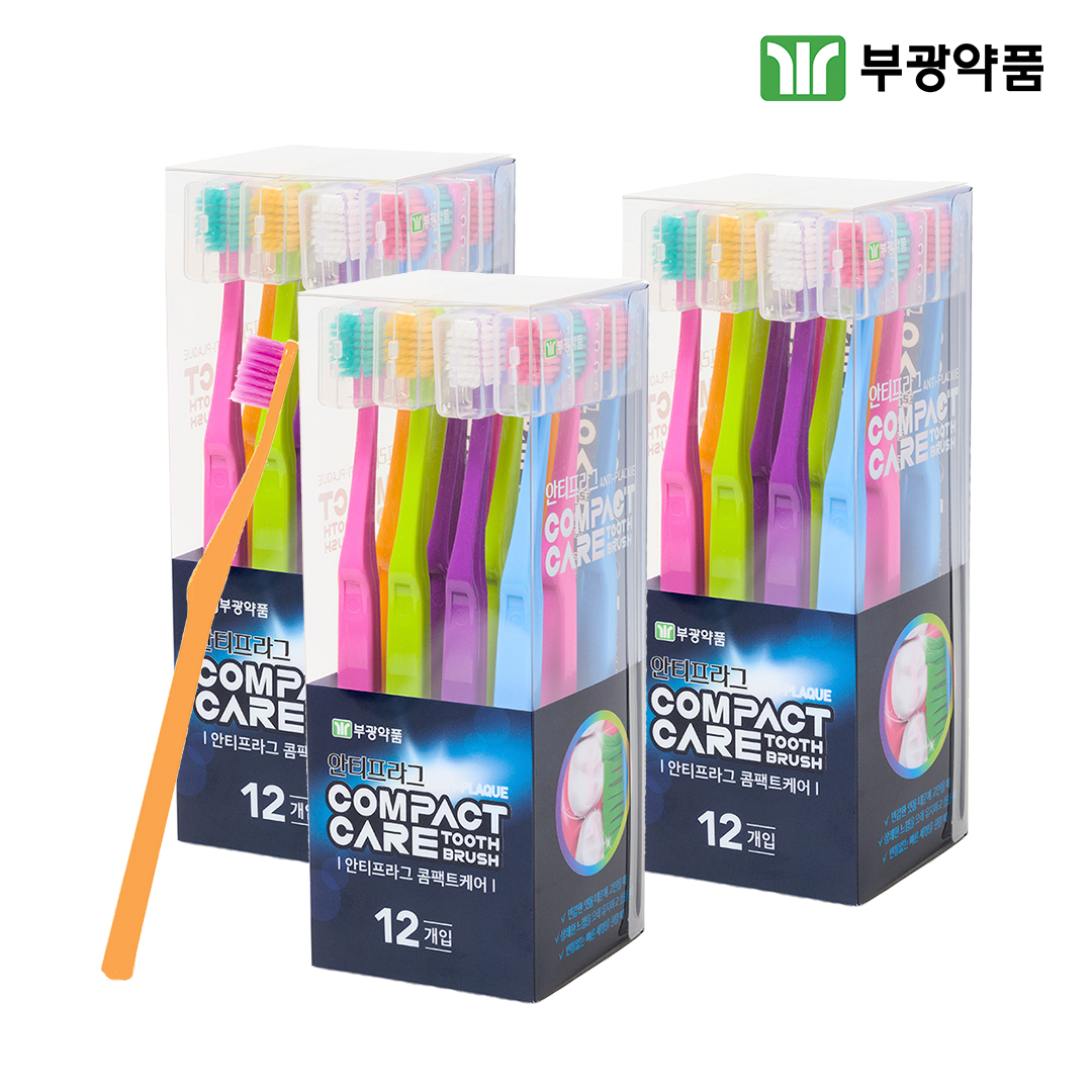 부광약품 안티프라그 콤팩트케어 칫솔 초극세모 12개입x3 - 메인 이미지
