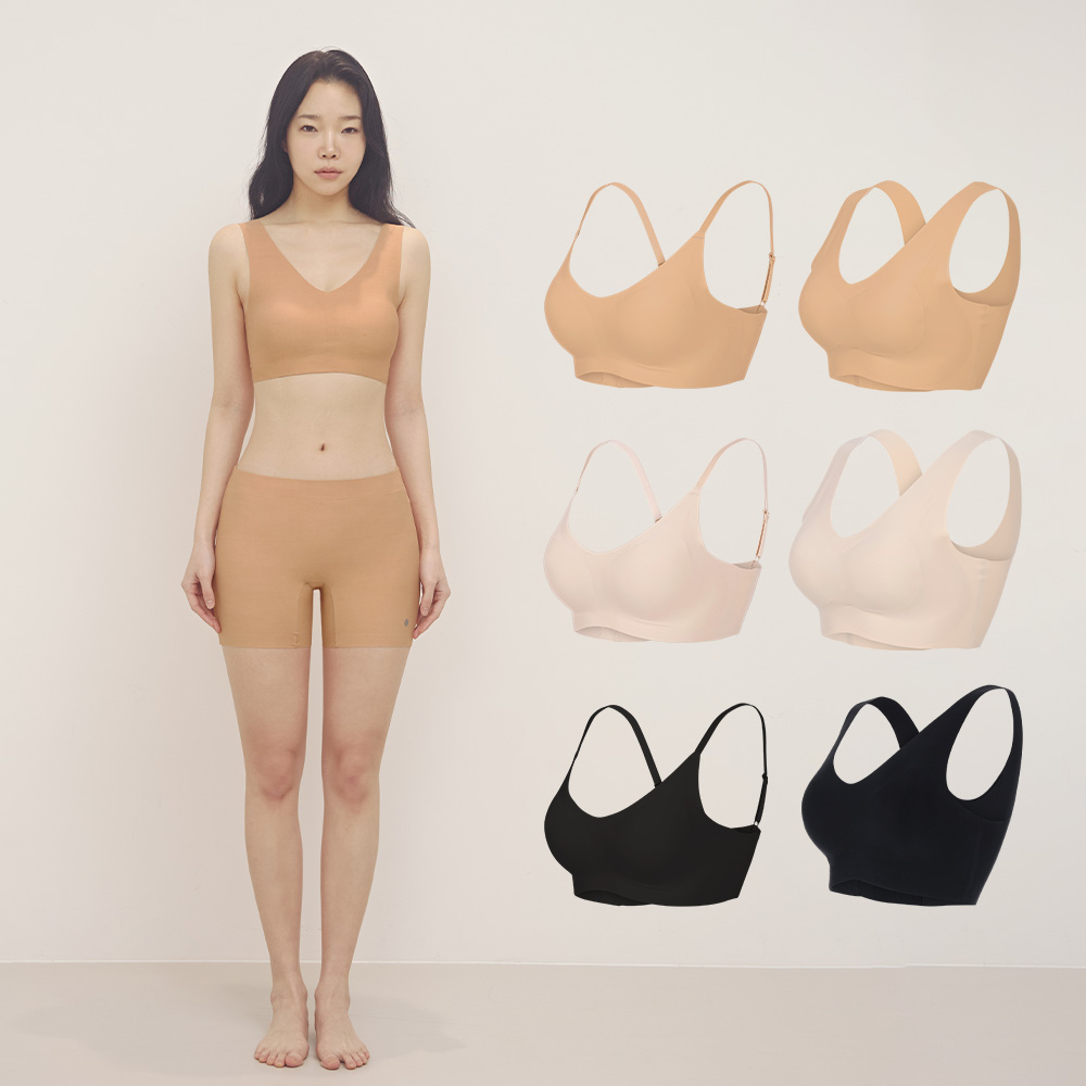 슬림9 편해브라 뉴베이직 컴팩트 여자 심리스 편한 여성 속옷 노와이어 여름브라 3&3 SET - 메인 이미지