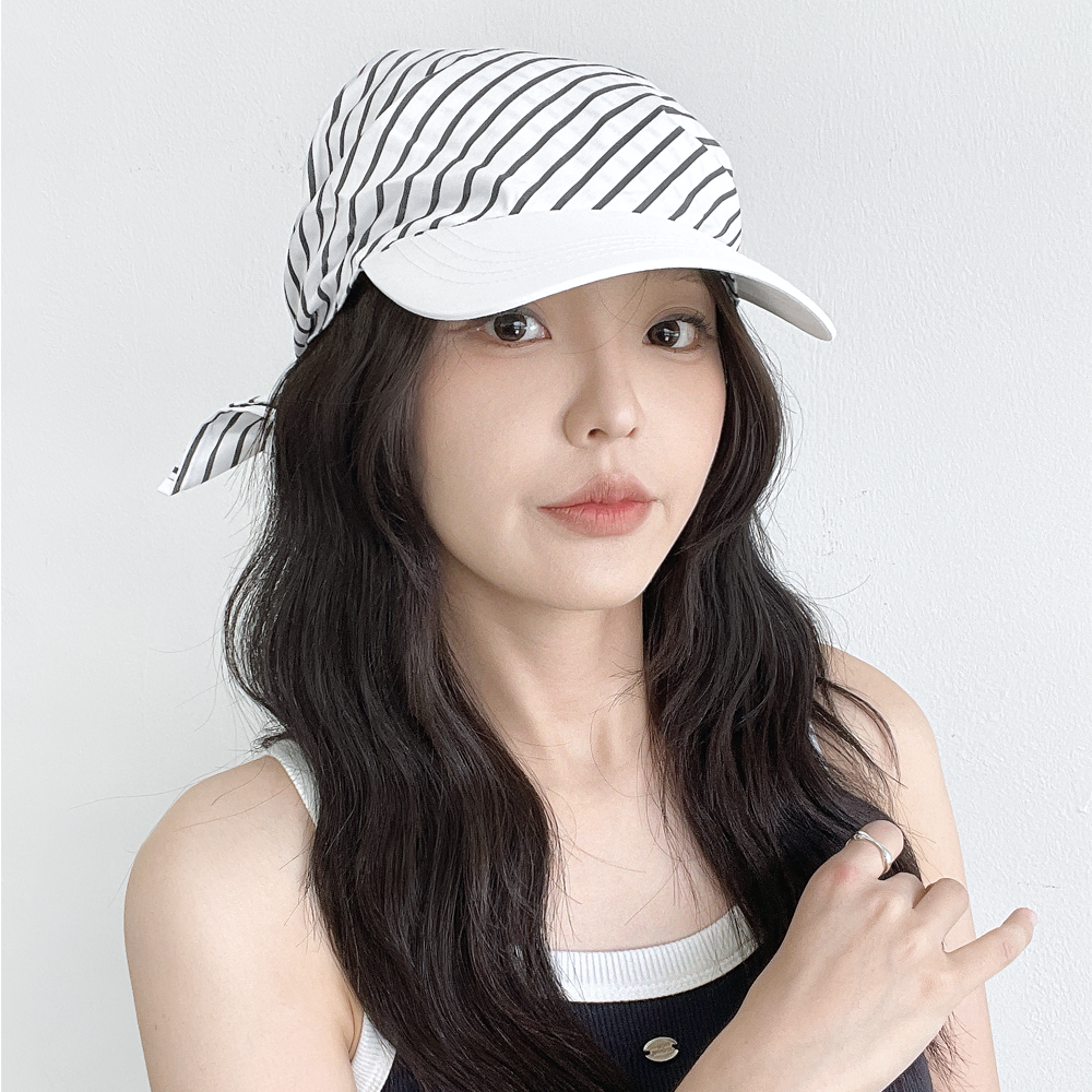 스트라이프 스카프 볼캡 휴양지 여름 남자 여자 두건 보넷 모자 - 상세 이미지 2