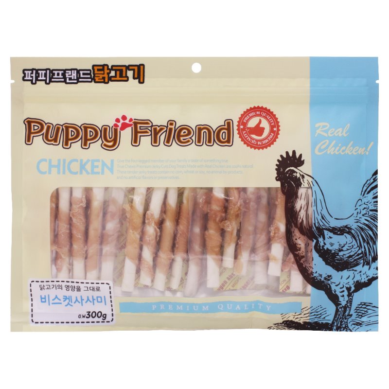 퍼피프랜드 사사미 강아지대용량간식 육포 애견 건조 간식 치킨비스켓사사미, 300g, 1개 - 상품 이미지