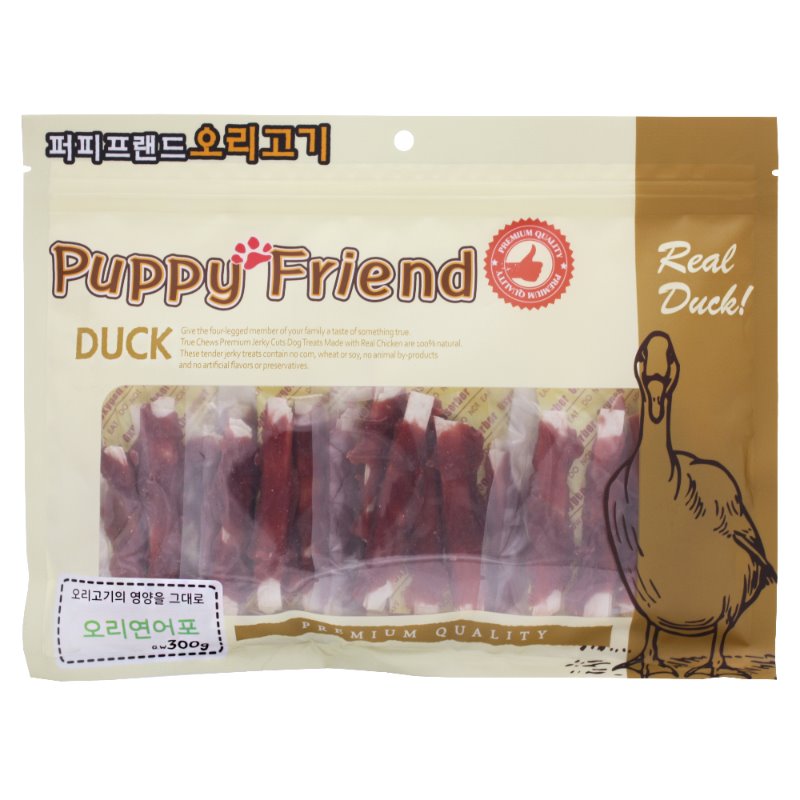 퍼피프랜드 사사미 강아지대용량간식 육포 애견 건조 간식 오리연어포, 300g, 1개 - 상품 이미지