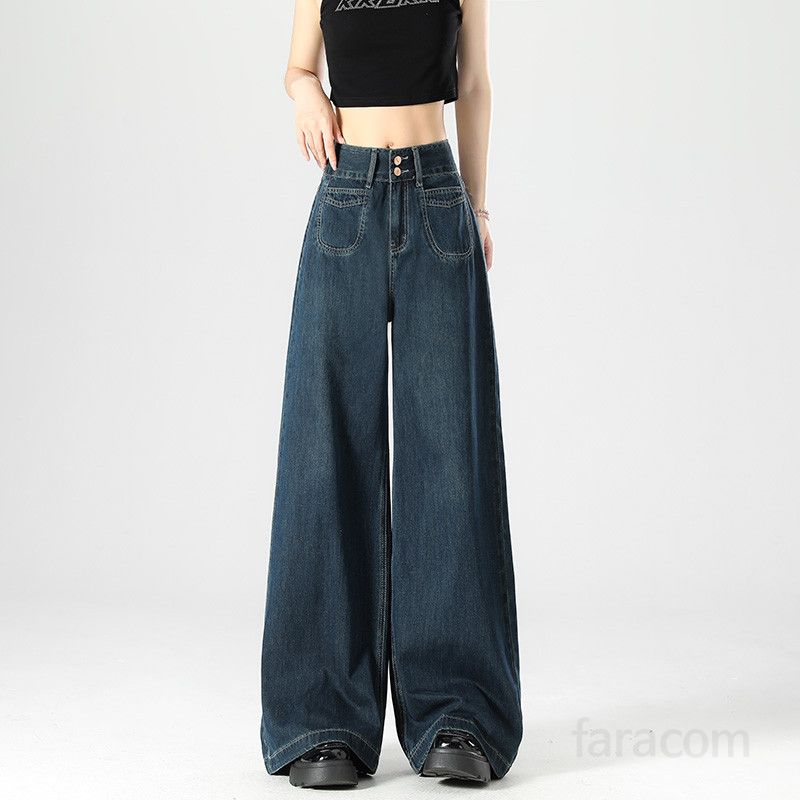 여름 기장선택 하이웨이스트 투버튼 와이드 팬츠 롱다리 Y2K 레트로 데님 일자핏 코튼  55669 - 상세 이미지 4